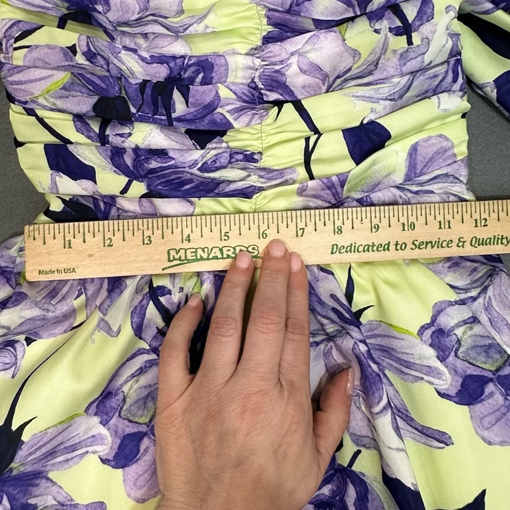 DELFI Purple Yellow Floral Puff Sleeve Sweetheart Mini Dress M Coquette Girl - Picture 5 of 11